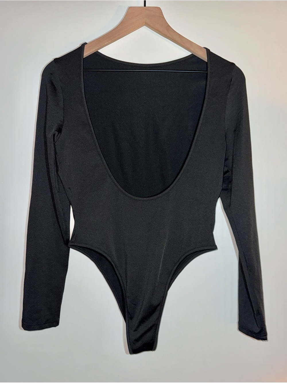 OYOANGLE Women's Open Back Long Sleeve Black Bodysuit Boat Neck Size XL